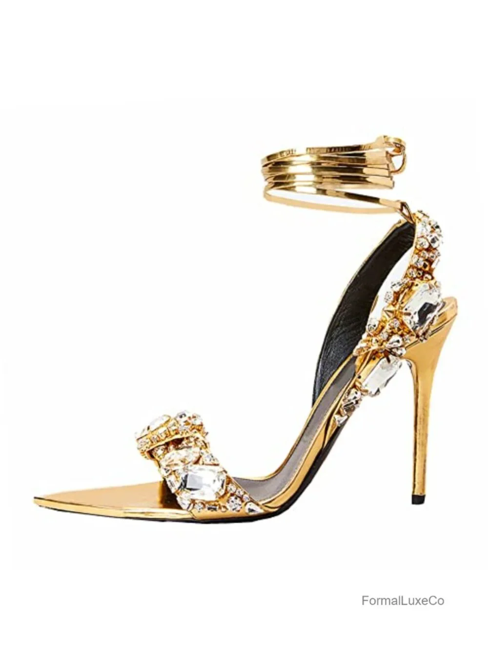Strappy Stiletto Heels with Crystal Lace Up Open Toe High Heeled Sandals